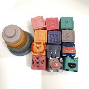 Colorful Stacking Baby Toy Set Animal Number Stacking Blocks Silicon